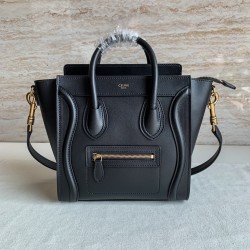 Celine Nano Luggage Tote Bag In Black Smooth Calfskin CCBS24124