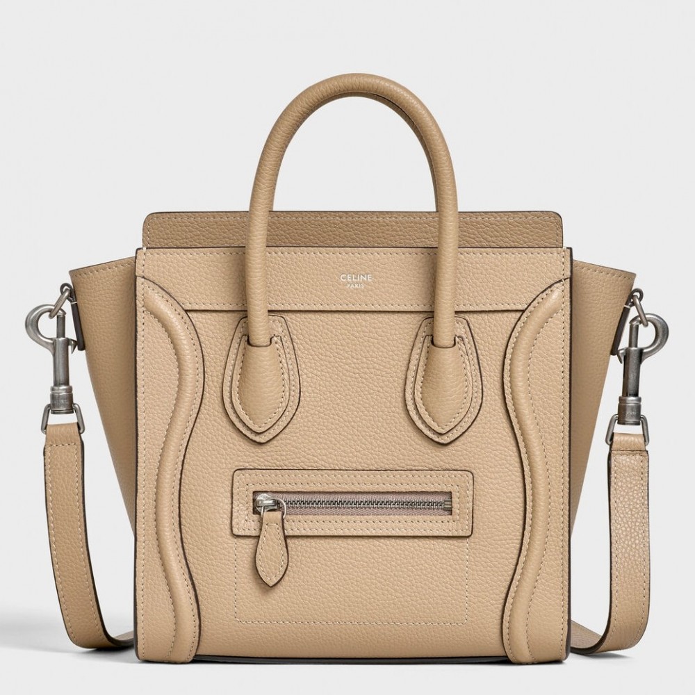 Celine Nano Luggage Tote Bag In Dune Drummed Calfskin CCBS24125