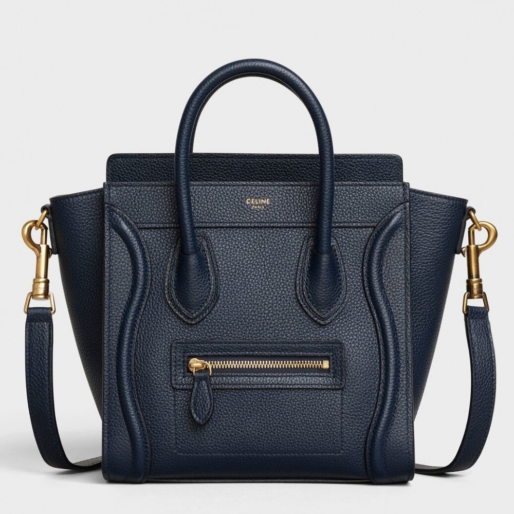 Celine Nano Luggage Tote Bag In Navy Blue Drummed Calfskin CCBS24127