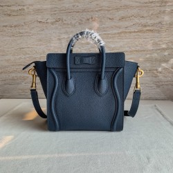 Celine Nano Luggage Tote Bag In Navy Blue Drummed Calfskin CCBS24127