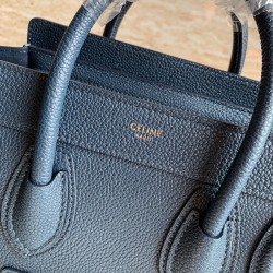 Celine Nano Luggage Tote Bag In Navy Blue Drummed Calfskin CCBS24127