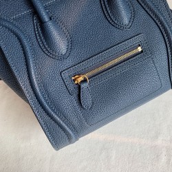 Celine Nano Luggage Tote Bag In Navy Blue Drummed Calfskin CCBS24127