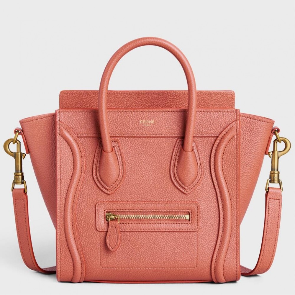 Celine Nano Luggage Tote Bag In Orange Drummed Calfskin CCBS24128