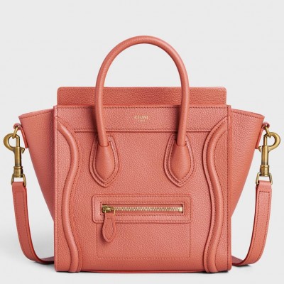 Celine Nano Luggage Tote Bag In Orange Drummed Calfskin CCBS24128