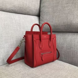 Celine Nano Luggage Tote Bag In Red Drummed Calfskin CCBS24129