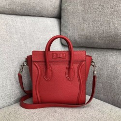 Celine Nano Luggage Tote Bag In Red Drummed Calfskin CCBS24129