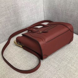 Celine Nano Luggage Tote Bag In Ruby Drummed Calfskin CCBS24130