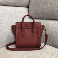 Celine Nano Luggage Tote Bag In Ruby Drummed Calfskin CCBS24130