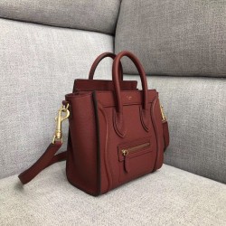 Celine Nano Luggage Tote Bag In Ruby Drummed Calfskin CCBS24130