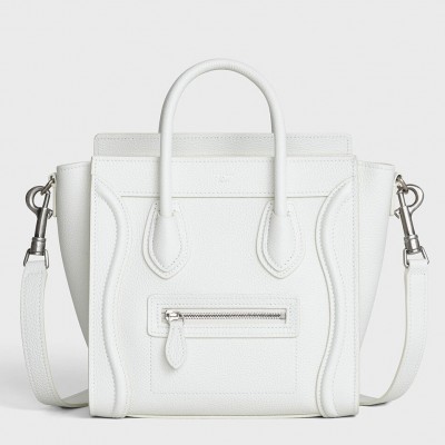 Celine Nano Luggage Tote Bag In White Drummed Calfskin CCBS24132