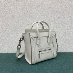 Celine Nano Luggage Tote Bag In White Drummed Calfskin CCBS24132