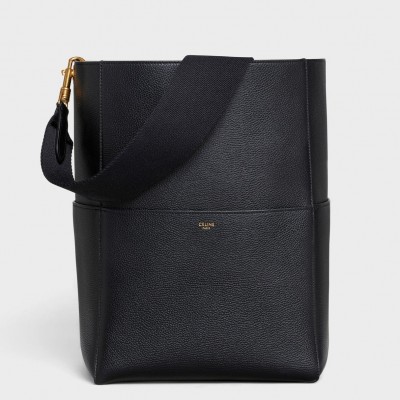 Celine Sangle Bucket Bag In Black Grained Calfskin CCBS24079