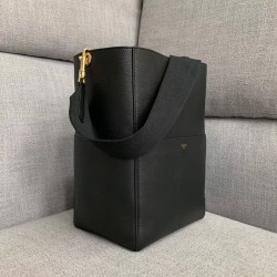 Celine Sangle Bucket Bag In Black Grained Calfskin CCBS24079