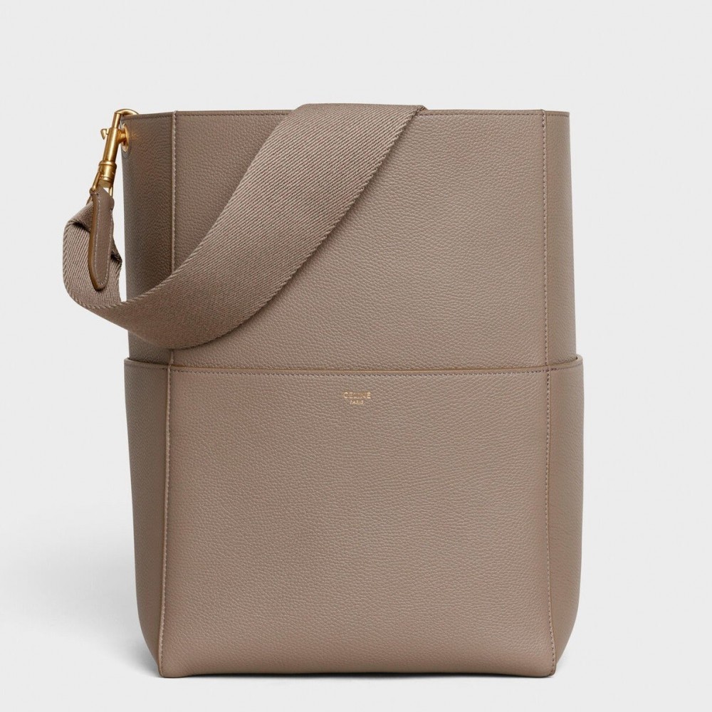 Celine Sangle Bucket Bag In Taupe Grained Calfskin CCBS24080