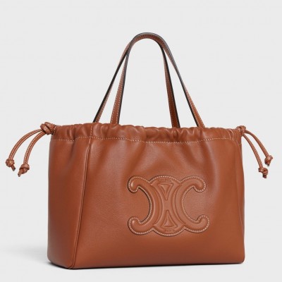 Celine Small Cabas Drawstring Cuir Triomphe Bag in Brown Calfskin CCBS24103