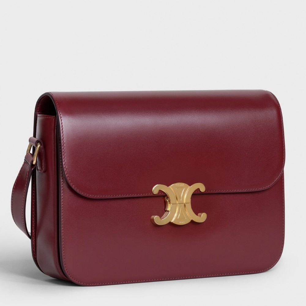 Celine Triomphe Large Bag In Bordeaux Calfskin CCBS24182