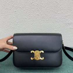 Celine Triomphe Medium Bag In Black Smooth Calfskin CCBS24188