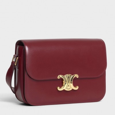 Celine Triomphe Medium Bag In Bordeaux Smooth Calfskin CCBS24189