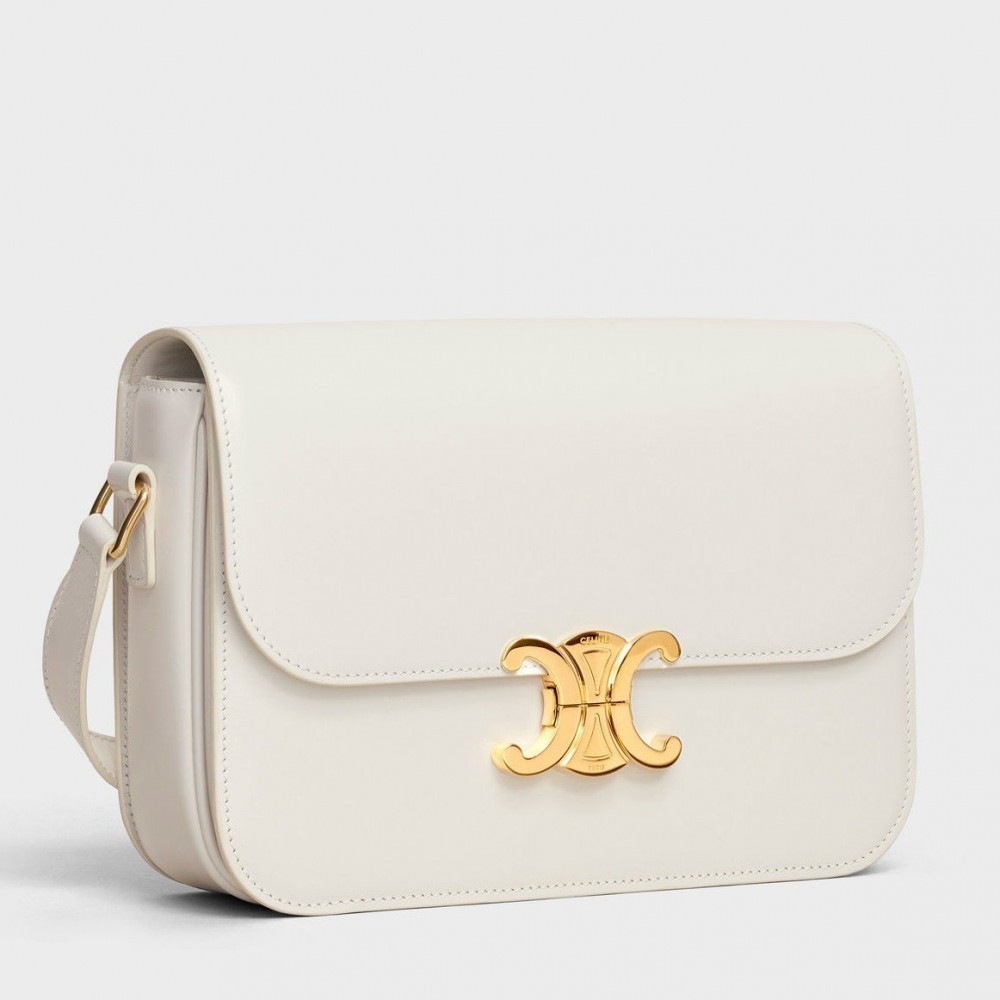 Celine Triomphe Medium Bag In White Smooth Calfskin CCBS24195