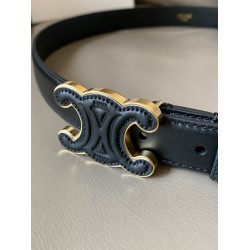 Celine Medium Cuir Triomphe Belt 25MM in Black Calfskin CCBS24133