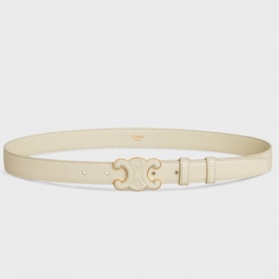 Celine Medium Cuir Triomphe Belt 25MM in White Calfskin CCBS24135