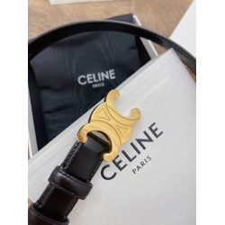 Celine Medium Triomphe Belt 25MM in Black Calfskin CCBS24136