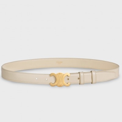 Celine Medium Triomphe Belt 25MM in White Calfskin CCBS24141