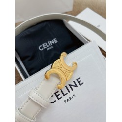 Celine Medium Triomphe Belt 25MM in White Calfskin CCBS24141