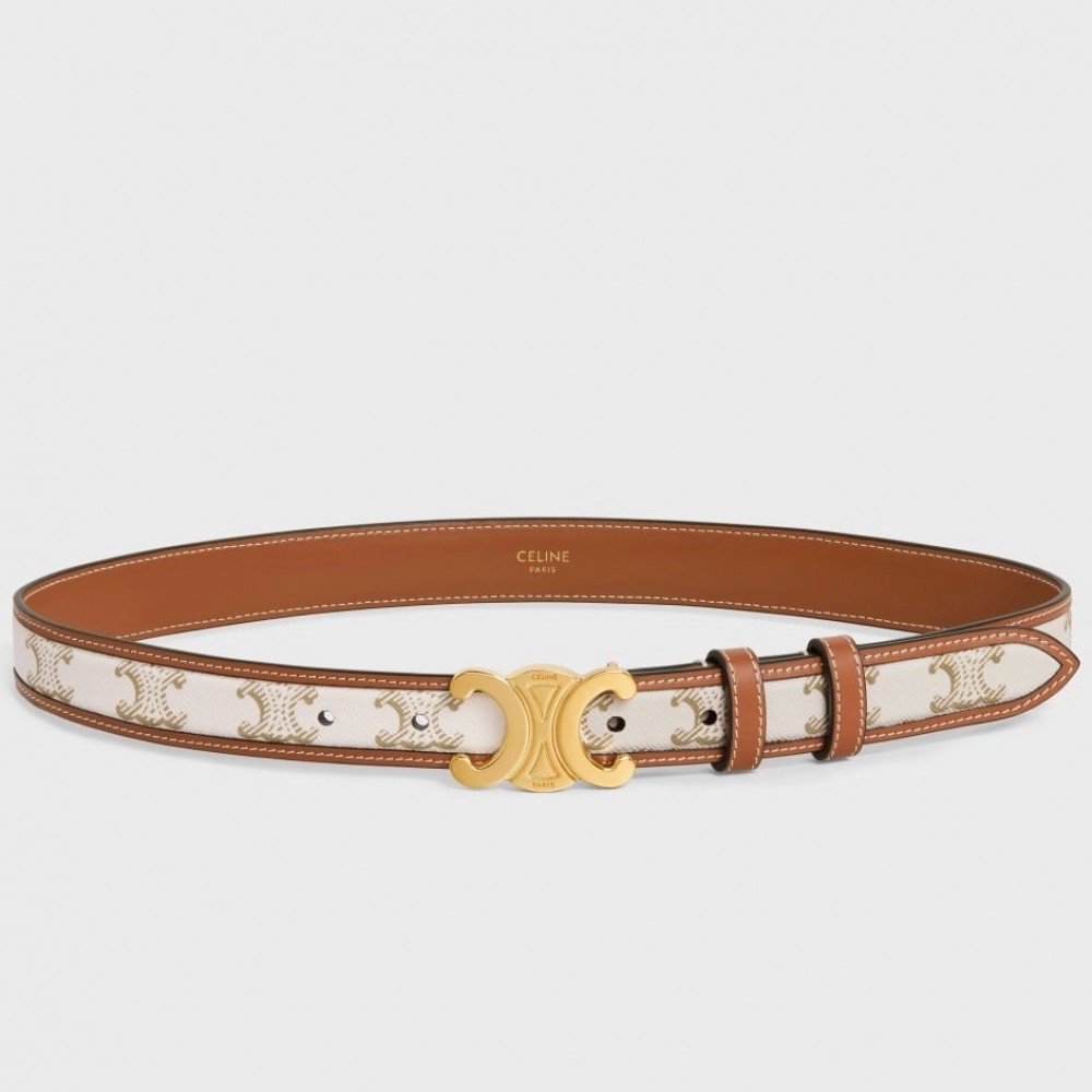 Celine Medium Triomphe Belt 25MM in White Triomphe Canvas CCBS24142