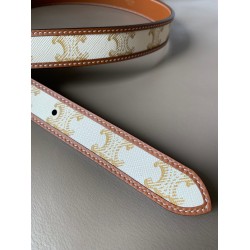 Celine Medium Triomphe Belt 25MM in White Triomphe Canvas CCBS24142