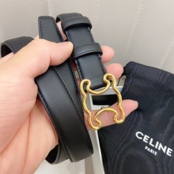 Celine Medium Triomphe Frame Belt 25MM in Black Calfskin CCBS24143