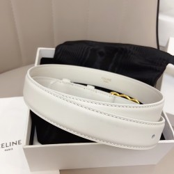 Celine Medium Triomphe Frame Belt 25MM in White Calfskin CCBS24144