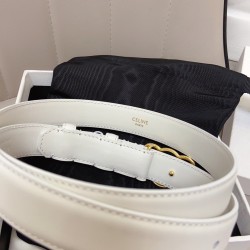 Celine Medium Triomphe Frame Belt 25MM in White Calfskin CCBS24144