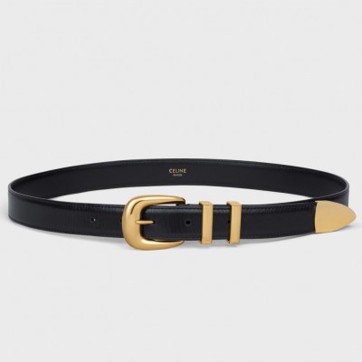 Celine Medium Western Belt 25MM in Black Calfskin CCBS24145