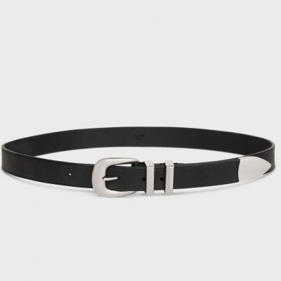 Celine Medium Western Belt 25MM in Black Leather CCBS24146