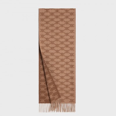 Celine Scarf in Beige and Toffee Monogram Cashmere CCBS24150