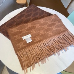 Celine Scarf in Beige and Toffee Monogram Cashmere CCBS24150