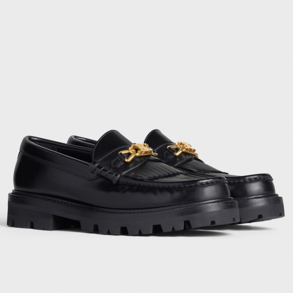 Celine Margaret Loafers in Black Leather with Triomphe Chain CCBS24152