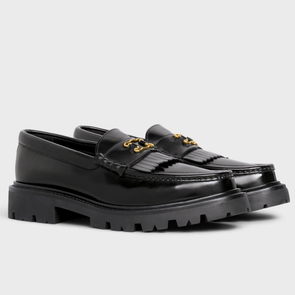 Celine Margaret Loafers in Black Leather with Triomphe Frame CCBS24153